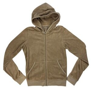 Y2K Juicy Couture Velour Hoodie Womens Size XL Full Zip‎ Track Jacket Beige